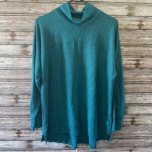 LL Bean Women's Mock Neck Long-Sleeved Top Size XL‎ Petite Teal Thumbholes Logo